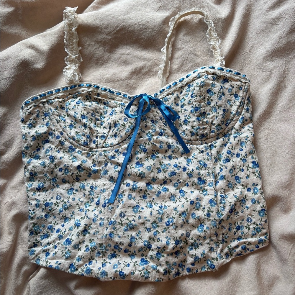 Floral Blue and White Women's Top